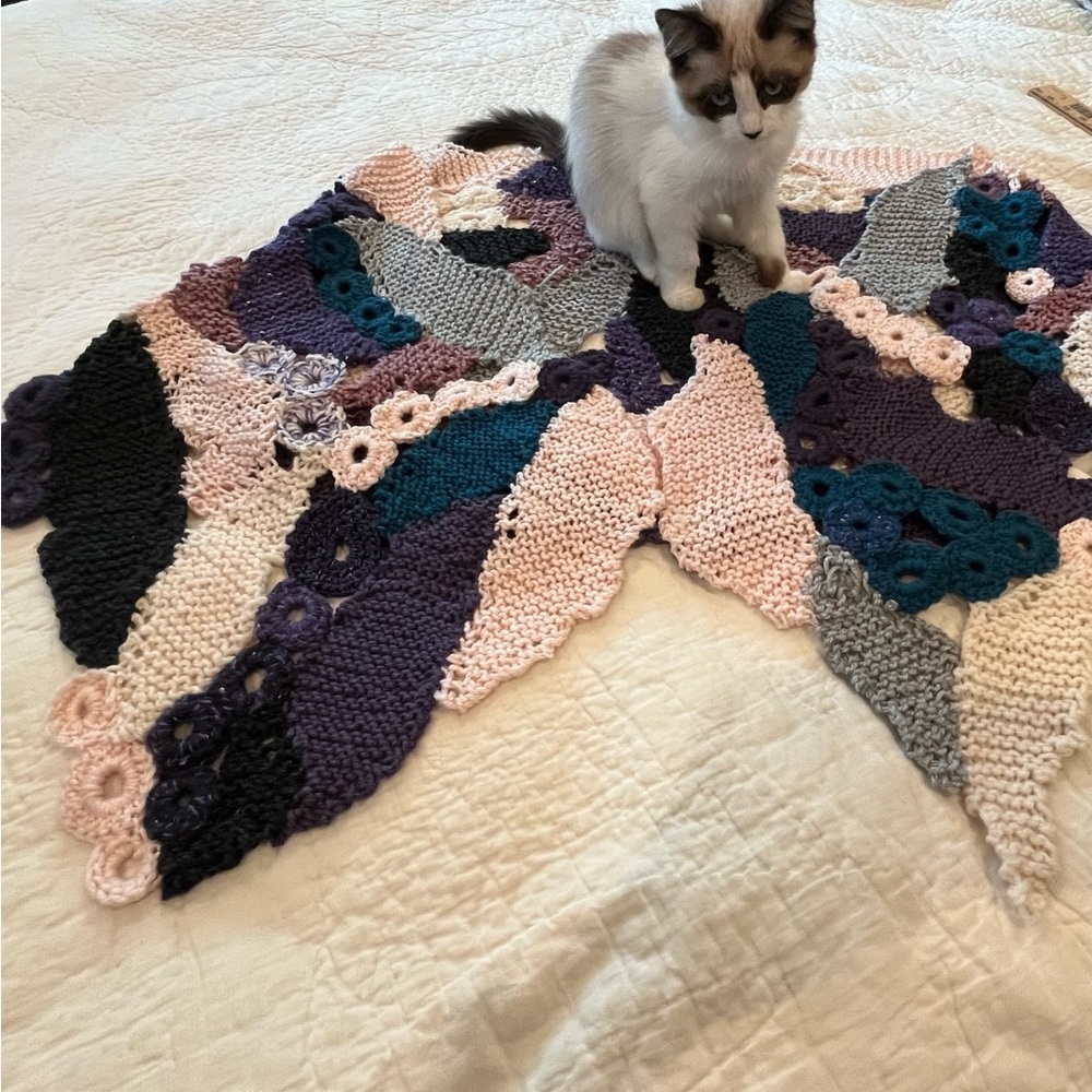 Multicolor Knit Patchwork Blanket - image 1